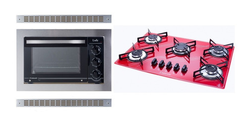 Kit Forno Embutir 45l + Cooktop 5 Bocas Vermelh Frete Grátis