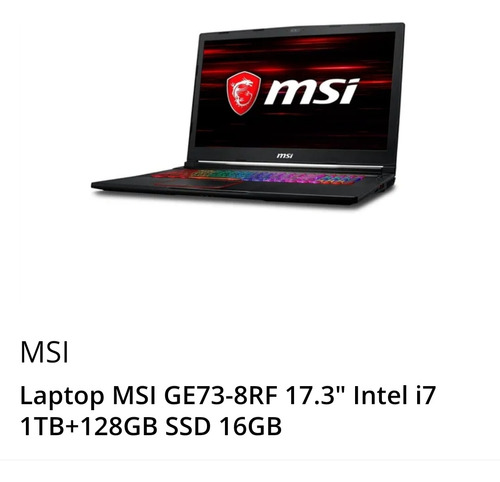 Laptop Gamer Msi Raider Ge73 8rf 17.3  Intel I7 8va Gen