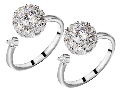 2 Peças Girando Noivado Casamento Zircônia Cúbica Anel