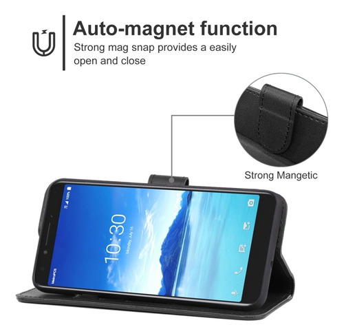 Funda De Teléfono De Cuero Negro Para Alcatel 7