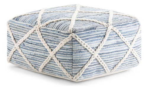 Simplihome Cowan Puf Cuadrado Bohemio De 20 Pulgadas En Azu. Color Azul, Natural