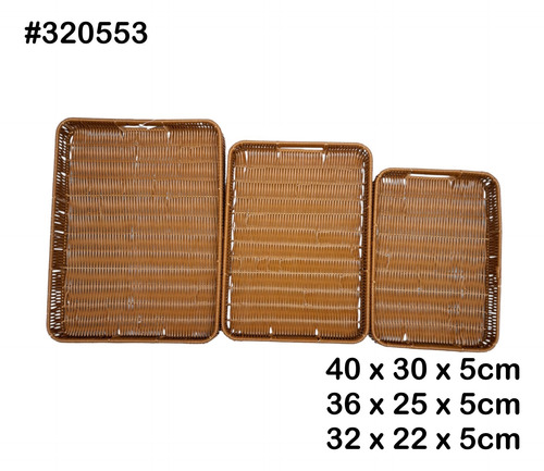 Set 3 Canasta De Plastico Trenzado Rectangular 40cm #320553