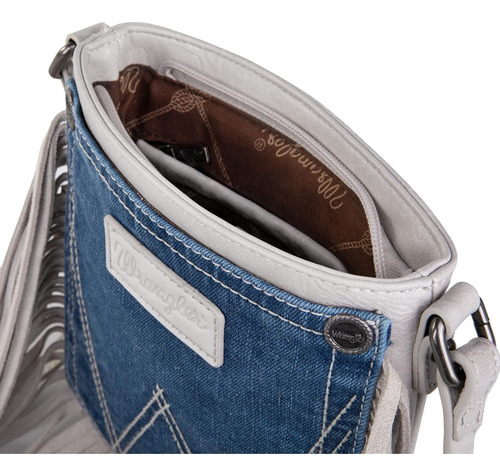 Wrangler Crosbody Denim Con Flecos Para Mujer Azul Y Blanco Mezclilla Níquel Blanco