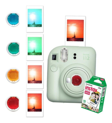 Câmera Instax Mini 12 Verde Com Lentes Color Instax 4 Cores