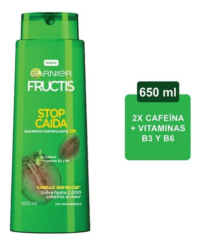 Shampoo Fructis 2 En 1 Stop Caída Cafeina 650 Ml