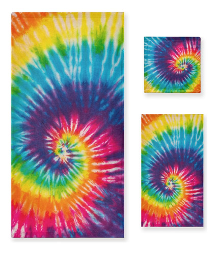 Pfrewn Tie Dye Towels Juego De 3 Rainbow Hippie Colors Toall