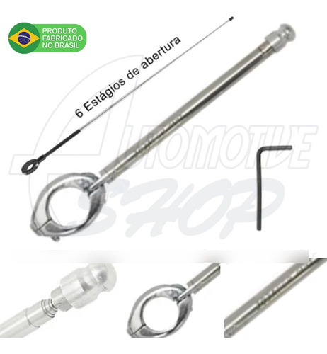 Antena Corta Pipa Moto Retrátil Guidao Aço Inox 7/8  Prata