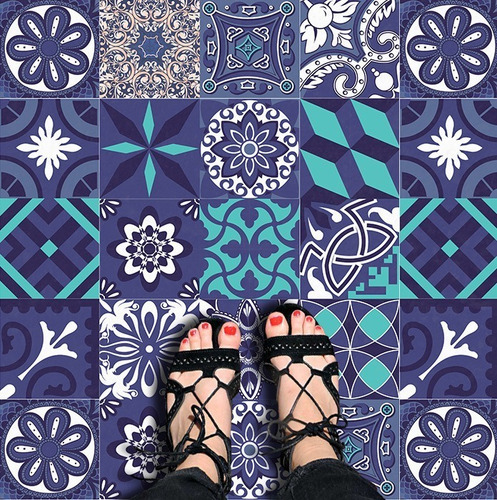 Plancha Vinilo Lamina Azulejo Mosaico Adhesivo 1x0.70m Piso Color Mix Blue
