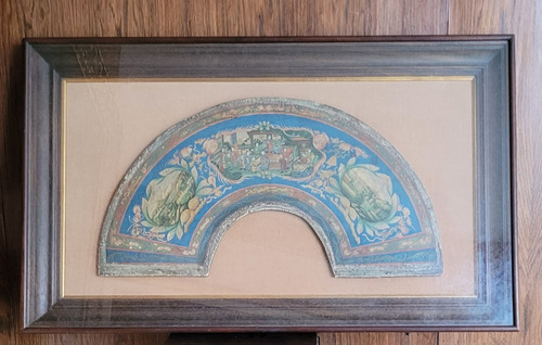 Quadro Pintura Cena Chinesa Madeira Meia Lua / Portico