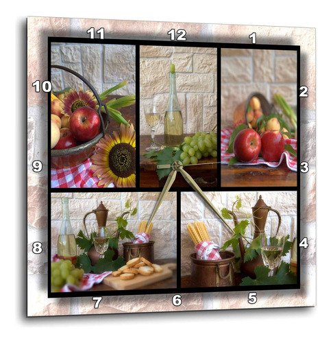 3drose Dpp__3 - Reloj De Pared Con Collage De Vino Y Fruta,.