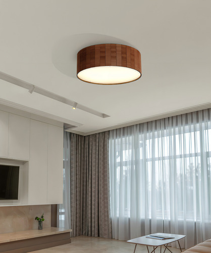 Luminária Plafon Redondo Madeira 60 Cm Casa Lustre 110v/220v
