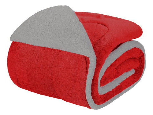 Edredom Cobertor Solteiro Infantil Sherpa Dupla Face Fleece Vermelho Liso Felpudo Com Sherpa Dupla Face