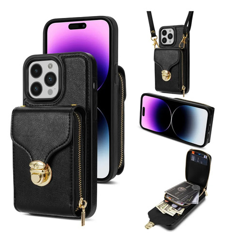 *. Capa Capinhas Para iPhone Carcaça Couro Carteira Com Alça