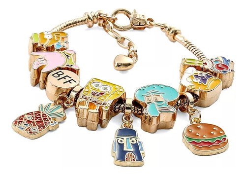 Pulsera Con Charms Bob Esponja Dijes Sponge Bob Brazalete Dorado