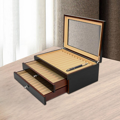 Wood Pen Display Case Pencils Organization Office Black