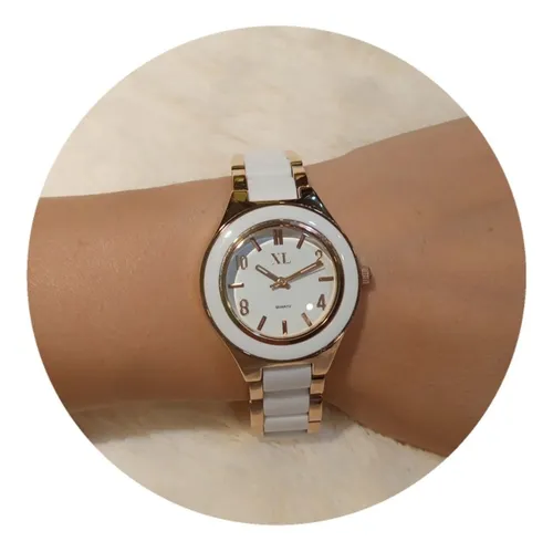 Reloj Xl Extra Large Combinado Tono Rosé Y Blanco Cod.670-14