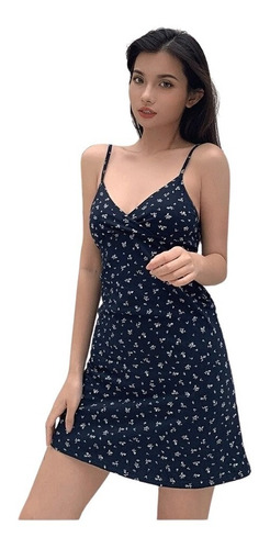 Vestido Verano Elasticado Corto Sin Mangas Con Cuello En V