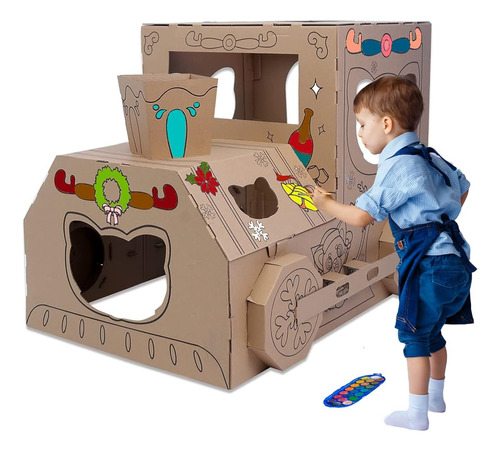 Ibonny Diy Toys Cardboard Train Indoor Playhouse Train Tent 