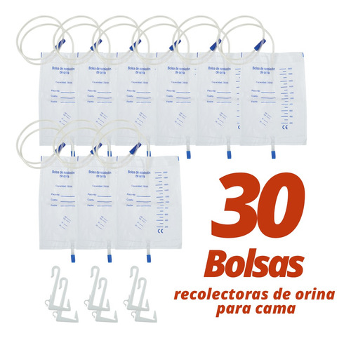 30 Piezas Bolsa Recolectora De Orina 2000 Ml Para Cama Color Blanco