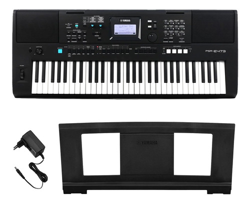 Teclado musical Yamaha PSR-e473 negro con fuente