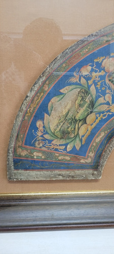 Quadro Pintura Cena Chinesa Madeira Meia Lua / Portico