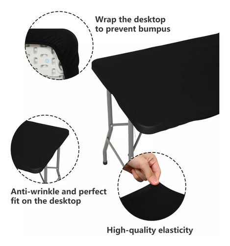 Funda De Mesa Elástica Rectangular De Poliéster De 183 X 76cm Color Negro