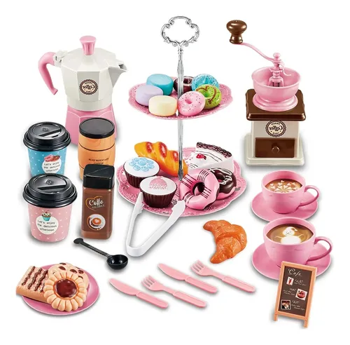 Tetera De Café Para Niños, Juguete De Cocina Interactivo Con Accesorios, Juego De Cafetera De Tarde Y Tazones, Regalo Para Peques De 3+ Años