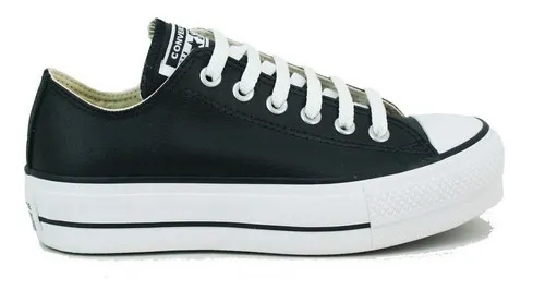 Converse de cuero negras plataforma sale