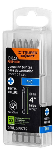 Puntas Para Desarmador Phillips #0 Largo 4', 5 Pzas,expert