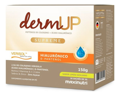 Dermup Supreme Verisol + Ácido Hialurônico - 30 Sachês De 5g Limão Siciliano
