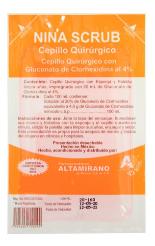 Cepillo Quirúrgico Estéril Con Solución Germicida Nina Scrub