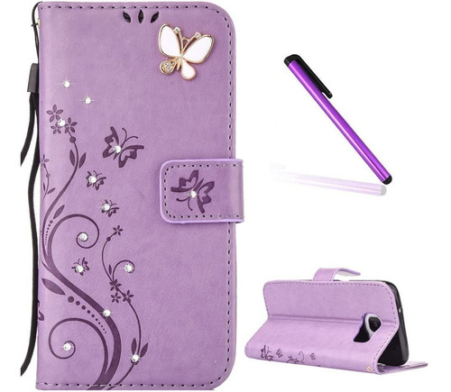 Funda Violeta Tipo Billetera Para Samsung Galaxy S7