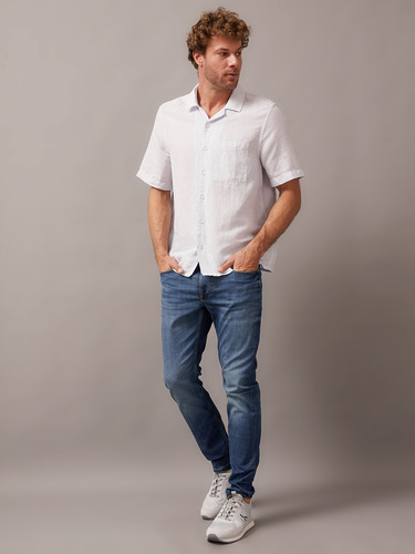 Camisa Linen Cotton Cuban Celeste Calvin Klein