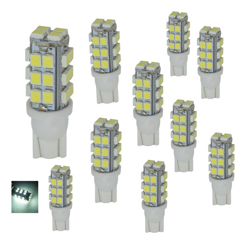 Kit 10 Lampada T10 28 Led Branca Luz Pingo Atacado