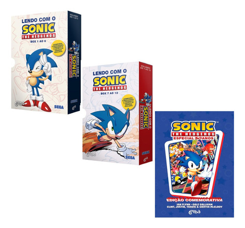 Coleção 2 Box Lendo Com O Sonic  The Hedgehog: Vol 1 Ao 12 +  Sonic The Hedgehog  Especial 30 Anos