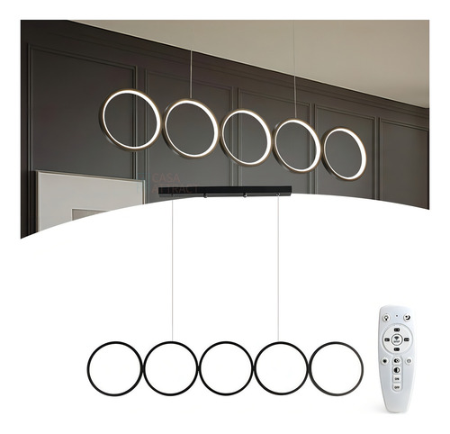 Lustre Moderno Led Luminária C/ Dimmer 100cm Preto Círculos 110V/220V