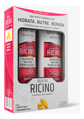 Kit Shampoo Condicionador Hidratante Óleo De Rícino 350ml
