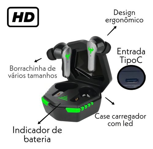 Fone De Ouvido Bluetooh Erdots Altomex Tws Gamer Para Redmi Cor Preto ou Branco Cor da luz 1Bluetooth