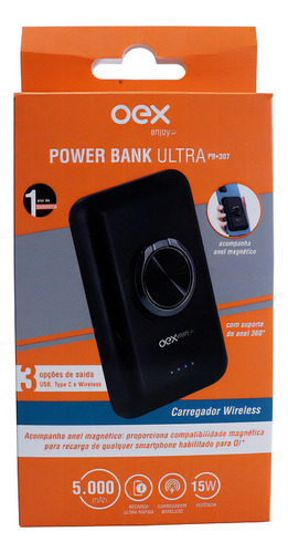 Carregador Power Bank Ultra 5000mah 15w De Potência Preto