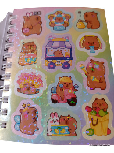 Libreta Capibara Tapa Con Agua Y Brillo Stickers Stickers Skate