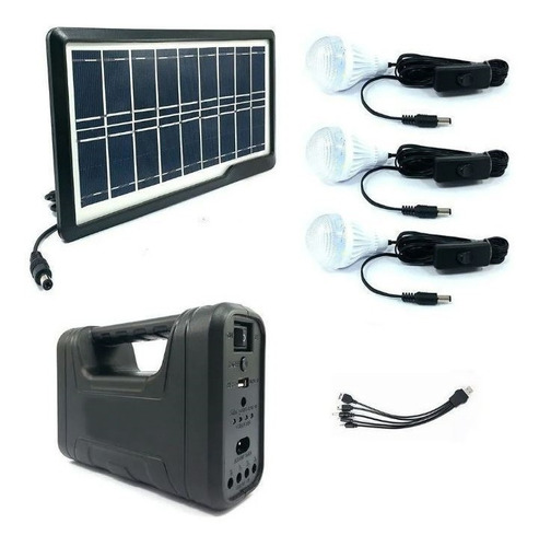 Kit Panel Solar + Batería + 3 Lámparas + Cargadores De Cel. 