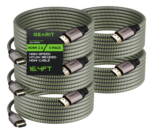 Gearit Cable Hdmi 4k, (paquete De 5 / 16.4 Pies/16.4 Ft) Hdm