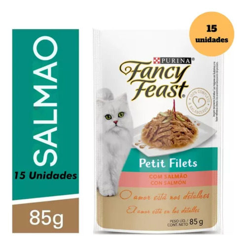 Kit 15 Fancy Feast Sachê Petit Filets Com Salmão 85g