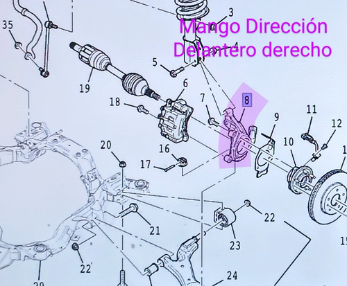 Mango Direccion Derecho Aluminio Captiva 2011/18. 25944110. (Usado)
