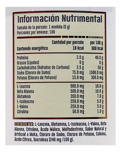 Aminos 100 500 Gr Aminoácidos - Advanced Nutrition Sabor Moka