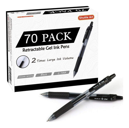 Bolígrafos De Gel Negro, Paquete De 70 Bolígrafos Ret...