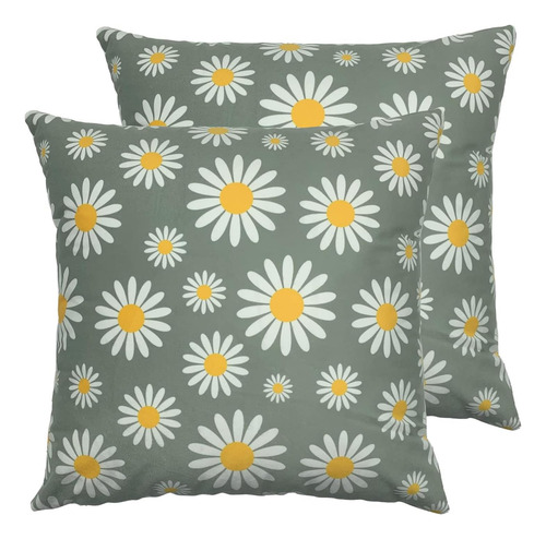 Deco4urlife Vintage Daisy Flowers Pattern En Gray Set De 2