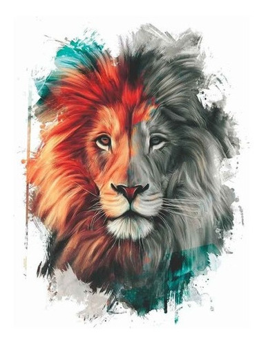 Imagem 1 de 5 de Quadro Decorativo Leão De Judá Colorido Abstrato Placa A4