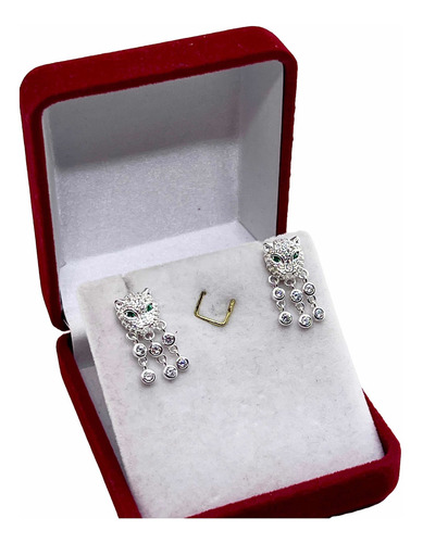 Imagen 4 de 7 de Aros De Plata Pantera Con Cadenas Colgantes .