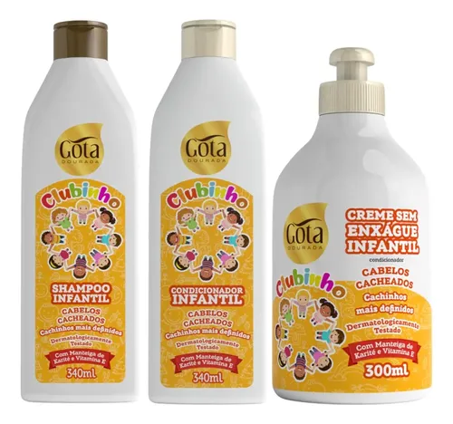 Kit Gota Dourada Clubinho Cacheados — Shampoo, Condicionador e Creme Infantil